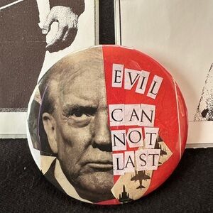Hand made collage art political Graphic Button Pin